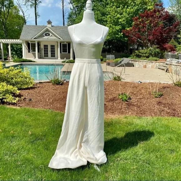 New BHLDN Jill Stuart Nicki Wide Leg Wedding Jumpsuit Ivory White 2 - Picture 1 of 14